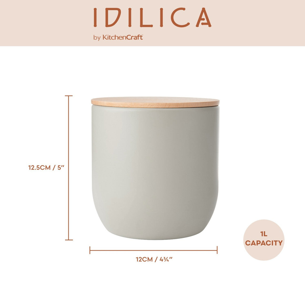KitchenCraft Idilica úložná dóza 1 l, šedá , IDCANMEDGRY