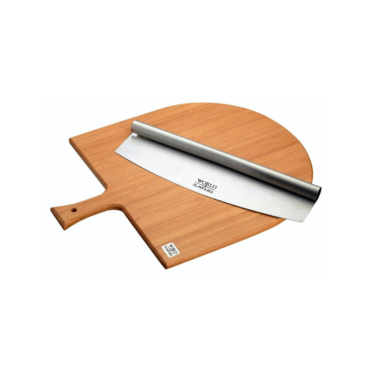 KitchenCraft World of Flavours sada servírovacího prkénka a kráječe na pizzu, ICPIZSET