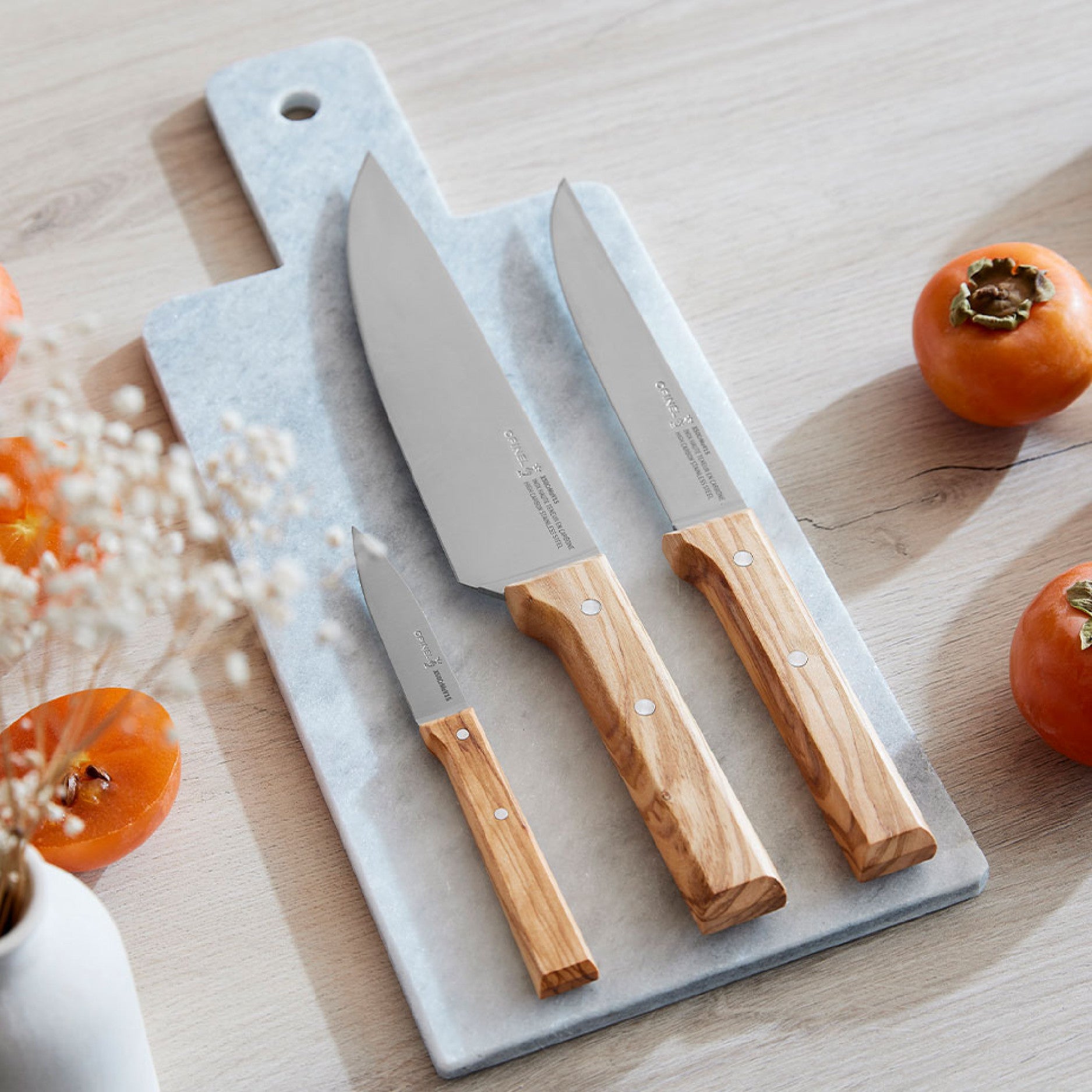 Opinel Parallele Olive Trio sada 3 nožů, kuchařský, plátkovací a na zeleninu, 002494