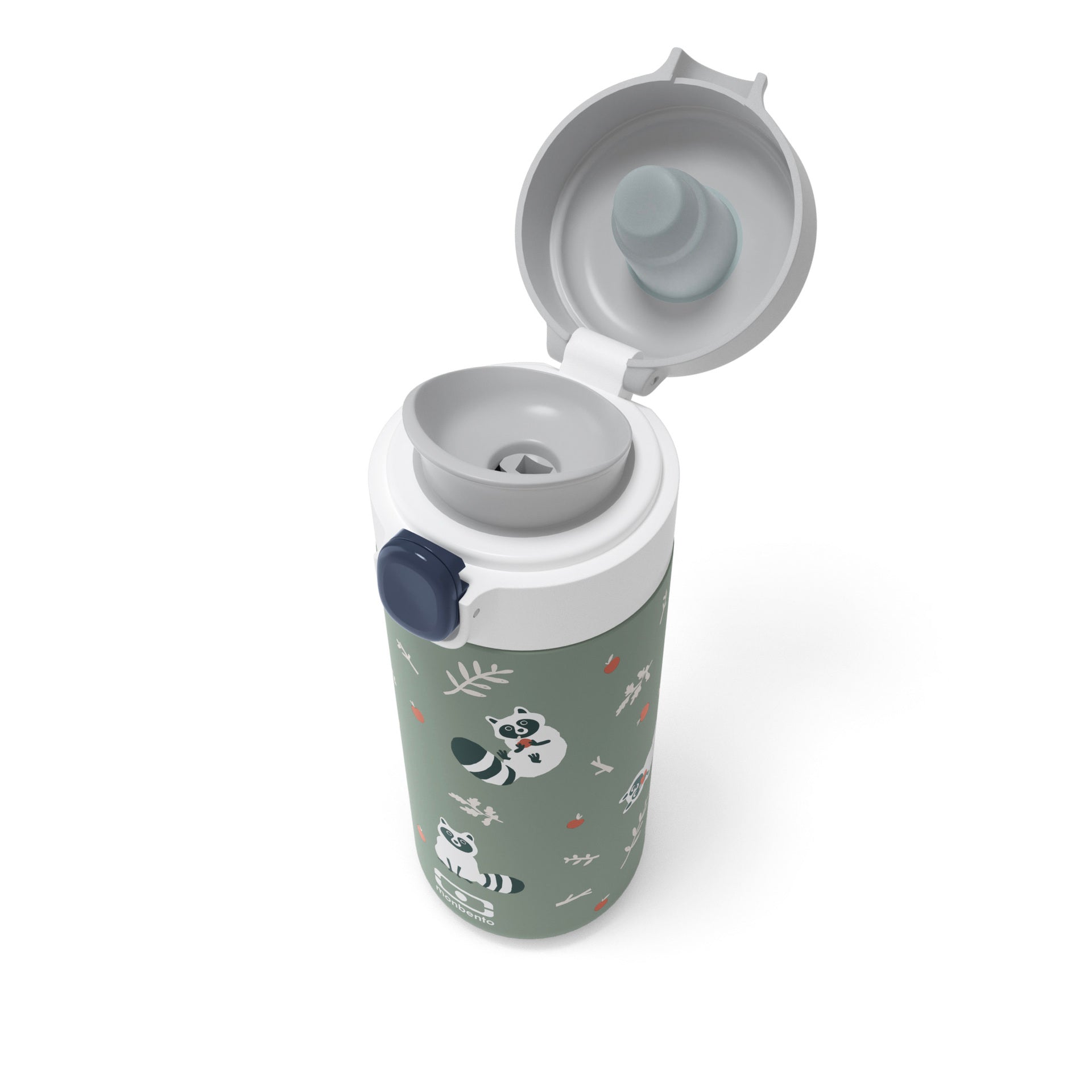 Monbento Pop dětská termoláhev na pití 360 ml, green raccoon, 36334073