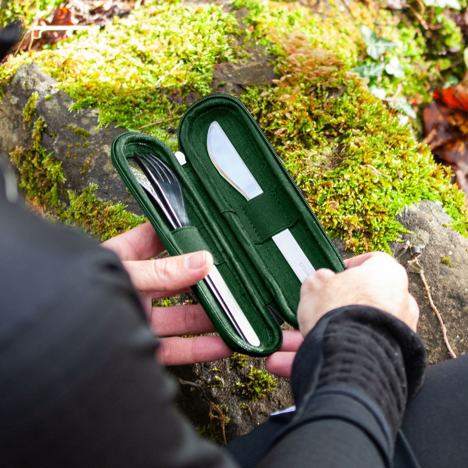 Monbento Slim Nest Trio stainless steel cutlery set, green, 51300078