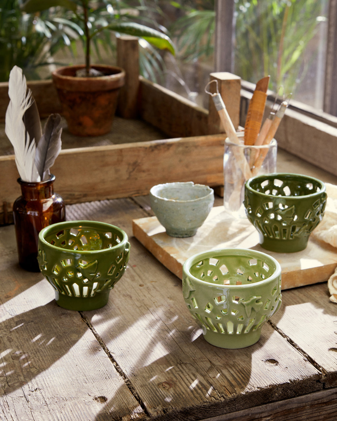 Kähler Orangery keramický svícen na čajovou svíčku 9,5 cm, green garden, 691203