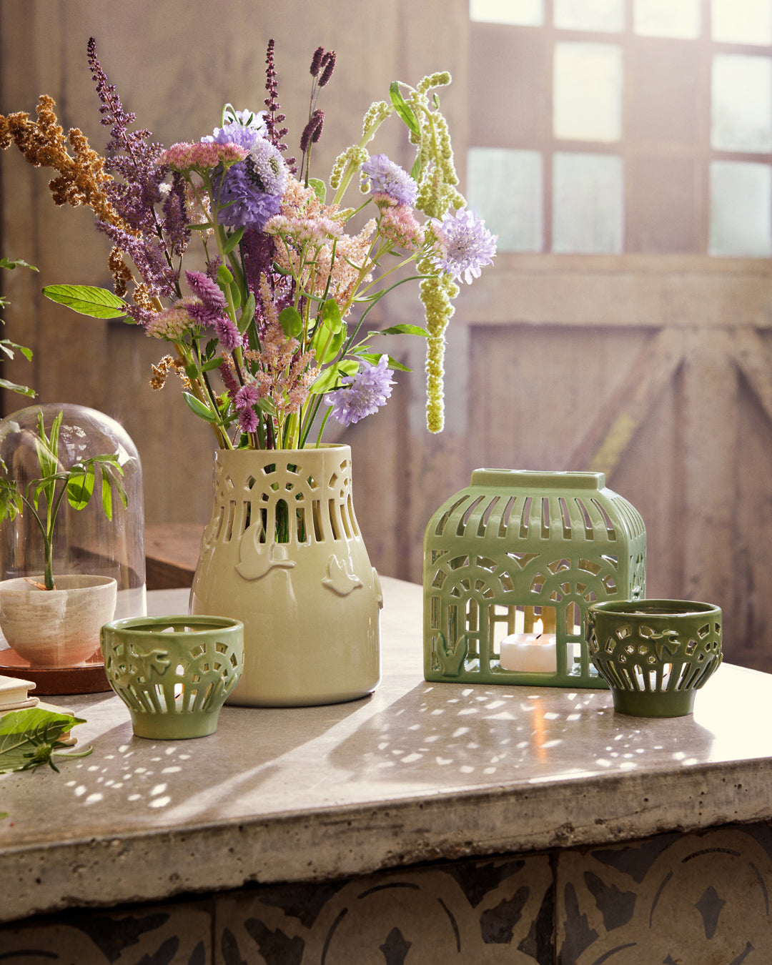 Kähler Orangery keramický svícen na čajovou svíčku 9,5 cm, green garden, 691203