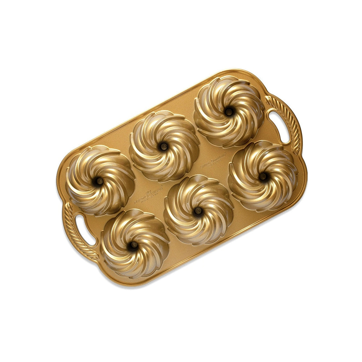 Nordic Ware minibábovkový plát s 6 formičkami Swirl, 3 cup zlatá, 93977