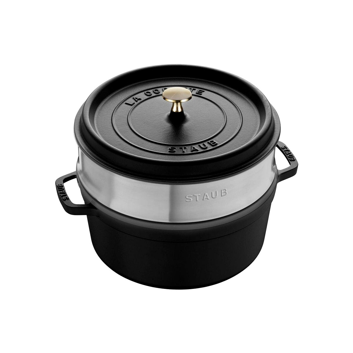 Staub Cocotte round pot with steaming insert 26 cm/5,2 l black, 1133825