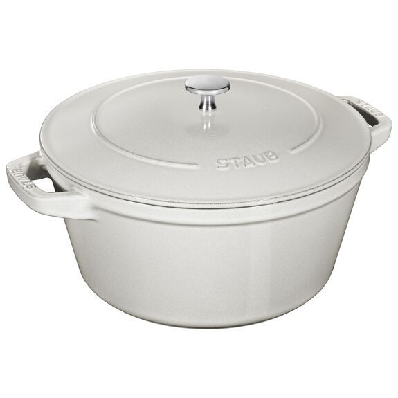 Staub Cocotte 2 dílná sada litinového hrnce a pánve 24 cm, bílá lanýžová, 145624107