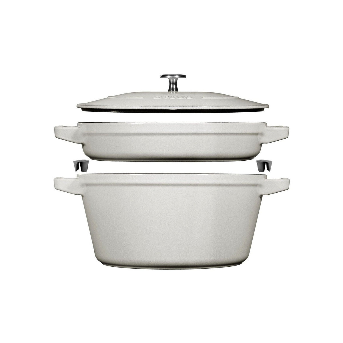 Staub Cocotte 2 dílná sada litinového hrnce a pánve 24 cm, bílá lanýžová, 145624107