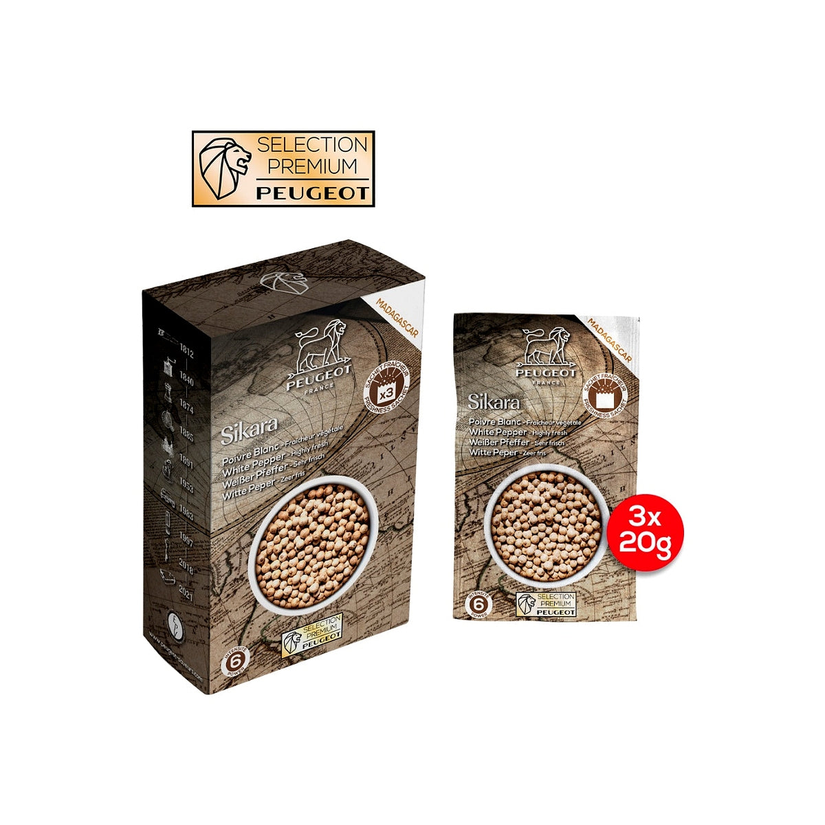 Peugeot Bílý pepř Sikara Premium 3 x 20g, 42486