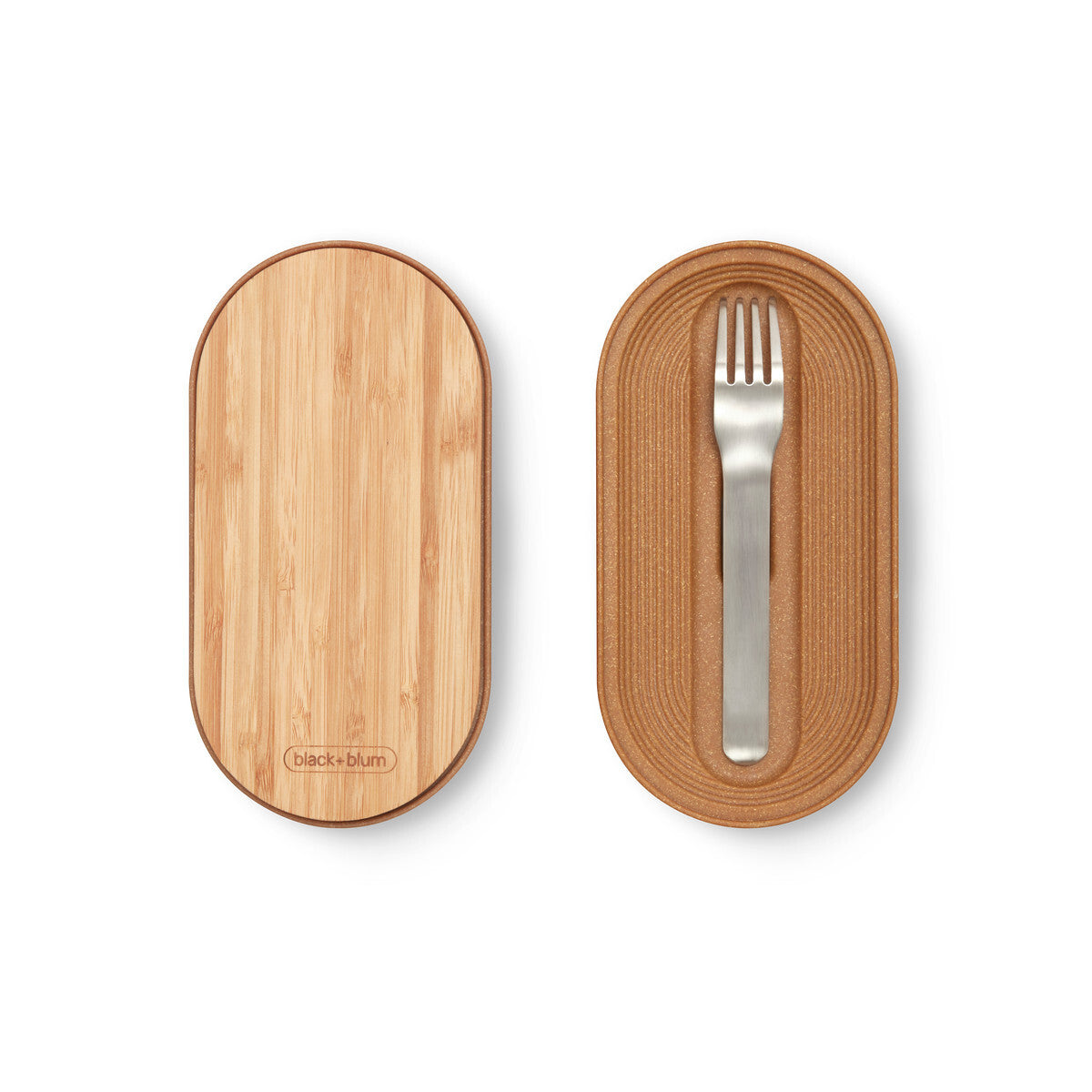 Black+Blum Bento svačinový box s bambusovým víkem a vidličkou 1 l, grey, BAM-BT-L016