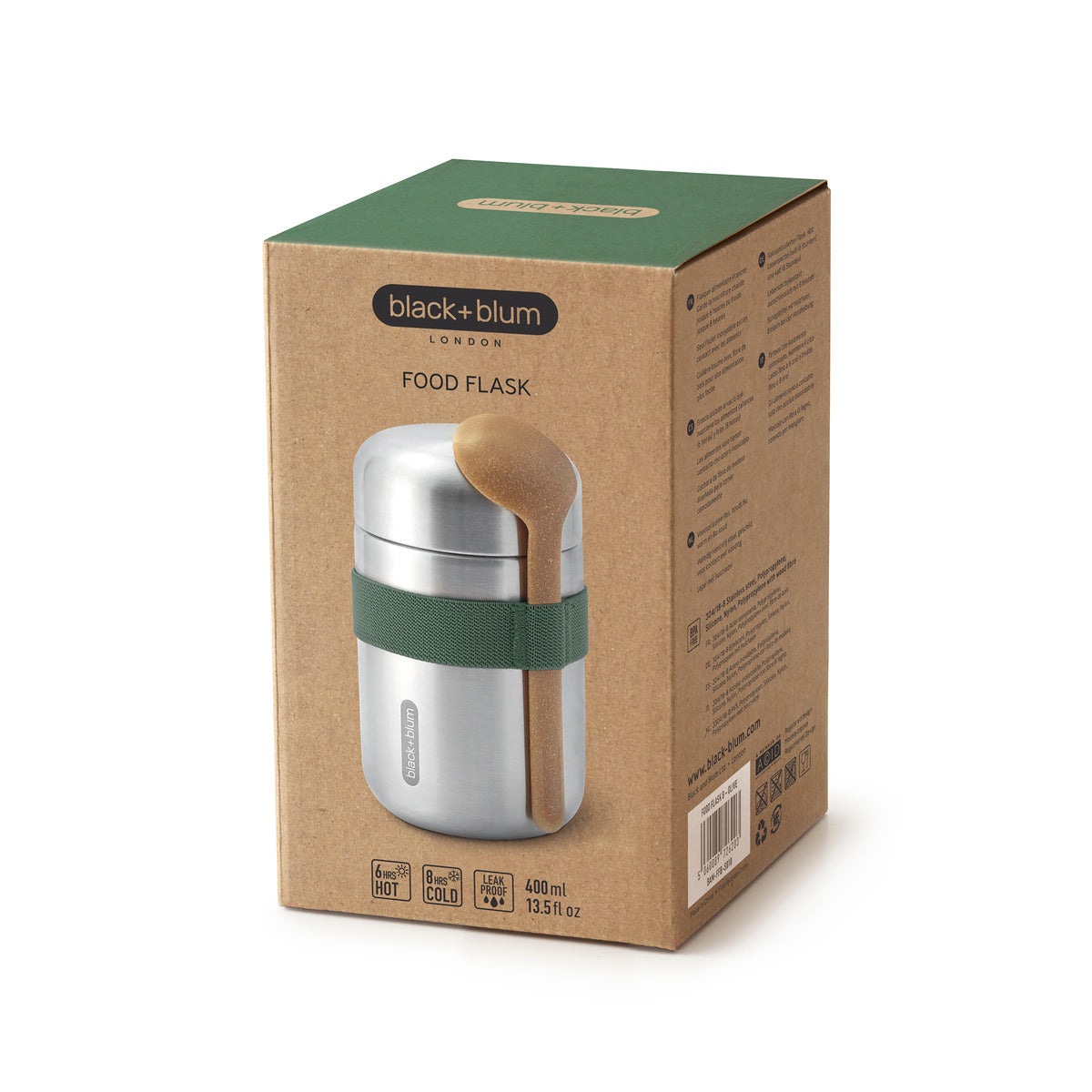 Black+Blum cestovní nádoba na jídlo se lžící 0,4 l, olive, BAM-FFB-S010