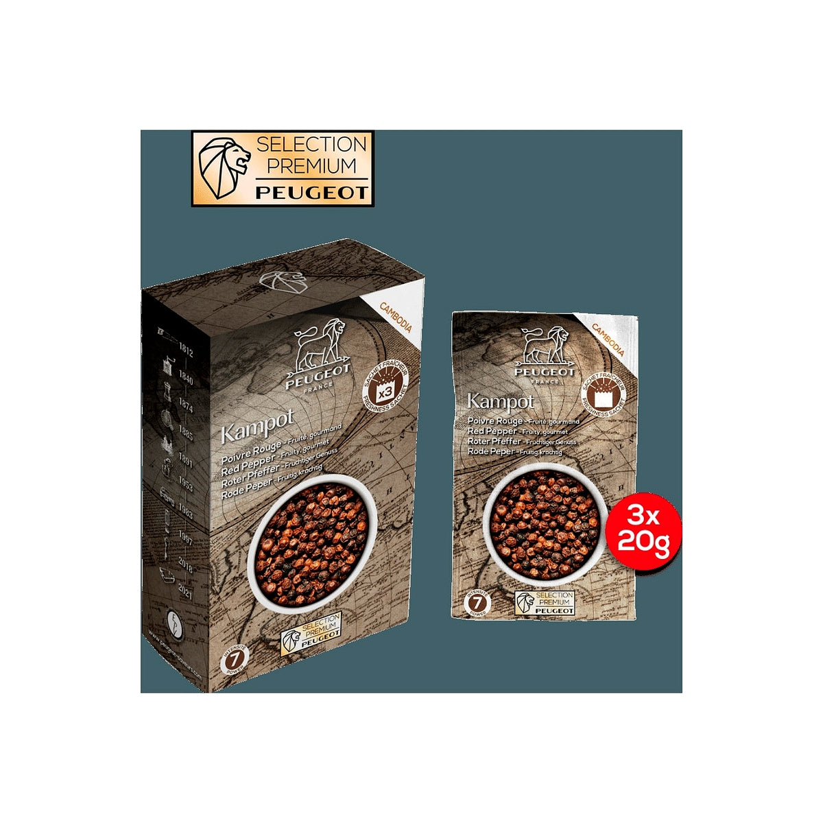 Peugeot Červený pepř Kampot Premium 3 x 20g, 42479